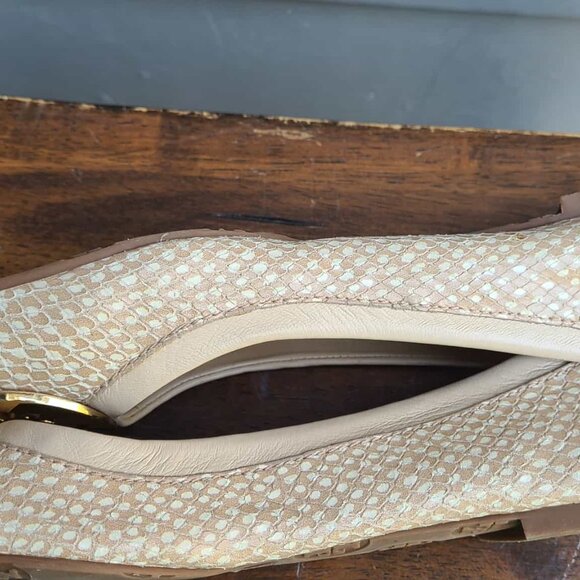 Tory Burch Reva Tan White Polka Dot Leather Flats with Logo size 7 1/2 - Picture 8 of 13